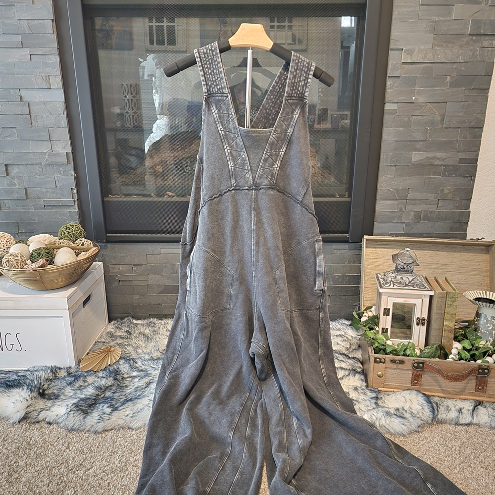 Easel Black Acid Wash Jumpsuit
